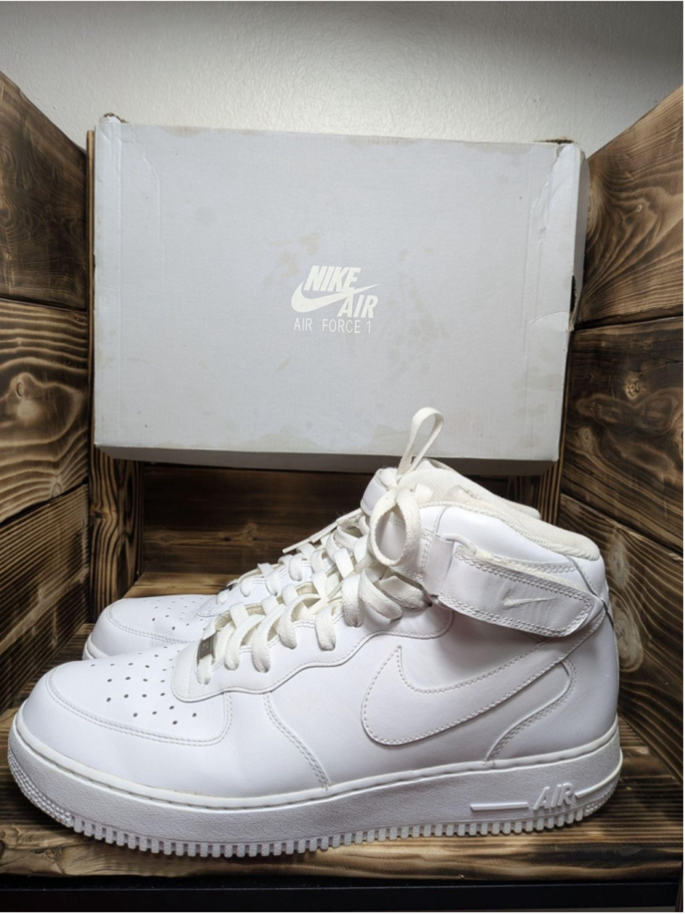 Nike Air Force 1 Mid Shoes Mens Size 13 All White Leather Mid Top Sneakers